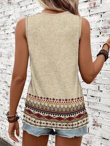 SHEIN LUNE Áo tank top nữ dáng rộng phong cách retro, họa tiết hoa cổ điển, trang phục mùa hè. - Nhiều màu - Xem 2