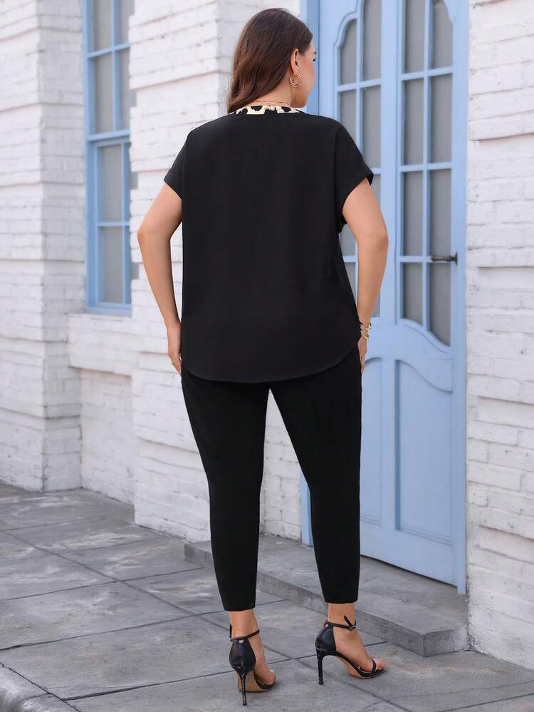 Plus Size Women Leopard Print Patchwork Shirt And Pants Casual Suit,Summer Dresses For Women,Spring Outfit Women Leopard Print Plus Size Animal Print Plus Size Plus Size Women Clothes Two Piece Sets Cheetah Print Outfit Women 2 Piece Casual Sets Woman Women 2 Piece Outfit Women Outfits Sets Womans 2 Piece Sets Leopard Print Top And Pants Set Casual Two Piece Outfit