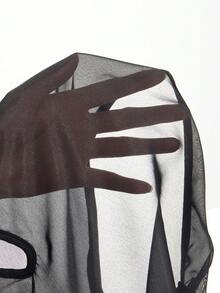 Mistrie Basic Fashion Casual Punk Round Neck Back Opening Pullover Top With Sequin 3D Embroidered Slogan Letters. Daily Outing, Party, Fashionable Street Style, Party Holiday Date Outfit. - Black - View 6