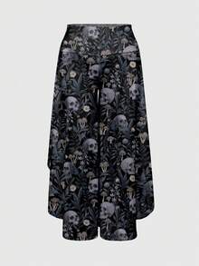 Quần cỡ lớn phong cách Gothic đen tối bí ẩn hình đầu lâu nấm, vạt áo bất đối xứng - màu đen - Xem 1