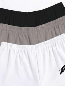 6pcs/Set Teenage Boys' Minimalist Fashion Black, Gray, Blue Letter Print Short Sleeve T-Shirt And Shorts Pajama Set - Multicolor - View 5