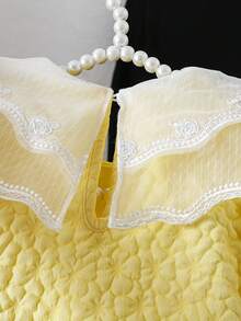 SHEIN Elladie kids Baby Girl Contrast Mesh Embroidery Design Short Puff Sleeve Cute Dress - Yellow - View 3