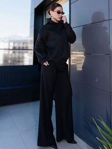 Bris Aura Black Casual Minimal Print Hooded Long Sleeve Loose Fit Thick Sweatshirt For Women, Spring/Autumn And Winter Hoodie - Black - View 6