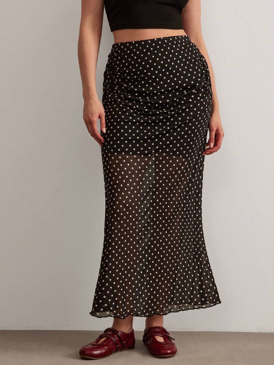 Freevana Chân váy maxi dáng chữ A bằng vải dệt kim thanh lịch, lãng mạn, cổ điển, cỡ lớn, thích hợp cho tiệc tùng và tụ họp, mùa Thu/Đông. - Đen và trắng - Xem 1