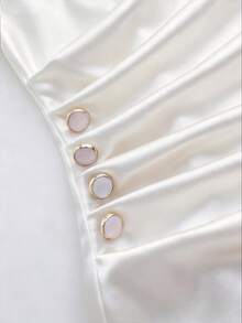Franclia Elegant French Romantic Champagne Color Ruched Collar Pleated Waist Cap Sleeve Fishtail Hem New Dress For Women - White - View 5