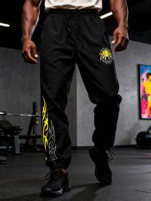 GymBeat Men's Spider Print Woven Jogger Pants - Black - View 1