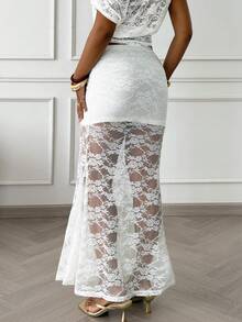 Slaydiva Chân váy dài màu trắng xuyên thấu dáng đuôi cá thanh lịch cho kỳ nghỉ hè - trắng - Xem 2