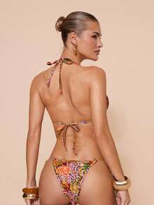 Lumalex 豹纹花卉图案星星吊坠配饰，时尚性感沙滩露背比基尼泳衣两件套 - 彩色 - 查看 10