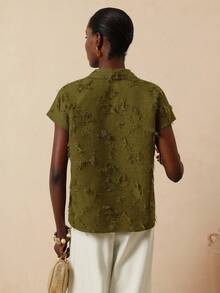 SHEIN Veneréa Women's Green Jacquard Drop Shoulder Short Sleeve Blouse - Green - View 2