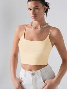 SHEIN EZwear Apricot Cropped Fitted Casual Camisole Top For Summer,Summer Top - Apricot - View 6