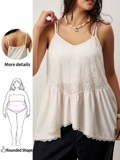 Enliva Áo camisole ren xếp ly dáng rộng dành cho nữ cỡ lớn, thích hợp mặc hàng ngày, kiểu dáng thường ngày, đa năng, phù hợp cho mùa hè, dành cho dáng người quả táo và tròn trịa.