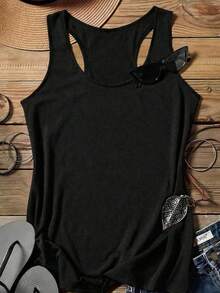 SHEIN LUNE 3pcs/Set Plus Size Casual Solid Color Sleeveless Tops, Suitable For Summer - Black - View 3
