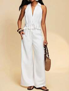 Travachic Women's Elegant White Summer 2 Pieces Set,Casual Vacation Holiday Camisole And Skirt Outfit,Boho Chic Beach Woven Bohemia Style Graduation Clothes - White - View 3