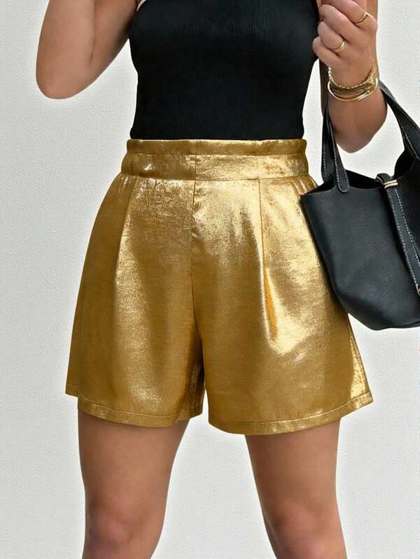 EMERY ROSE 大码女式金色高腰宽松阔腿短裤
