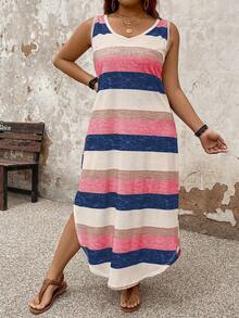 EMERY ROSE Plus Size Women's Casual Striped Dress, Spring/Summer - Multicolor - View 6