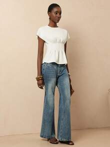 Vesra Women's Elegant Solid Color Cinched Waist Blouse For Commuting, Summer - Apricot - View 5