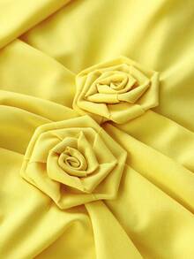 Maweii Women's Yellow Summer Elegant Night Blouse,Plus Size Asymmetric Collar Sleeveless Pleated 3D Floral Fashionable Niche Design Vacation Graceful Top - Yellow - View 6