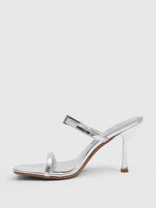 CUCCOO SZL 女士鞋履春夏新款银色方头细高跟搭扣凉鞋拖鞋时尚舒适百搭，适合通勤、性感派对等场合。 - 銀色 - 查看 4