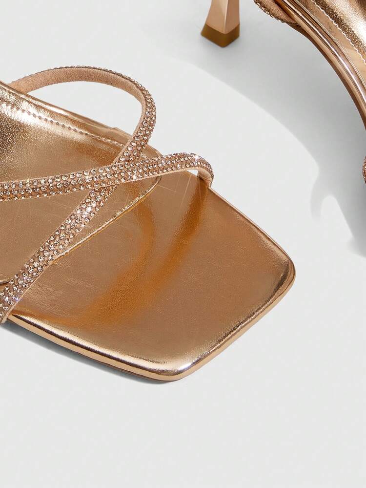 CUCCOO SZL Sexy New Summer Gold Criss-Cross Strap Fashionable Charming Sexy Women's High Heel Sandals, Slim Strap Square Toe Stiletto Heels Open Toe Sandals