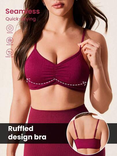 Core Rhythm Women's Seamless Striped Sports Bra, Purple-Red Camisole Style Yoga Bra