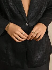 Juhart Áo khoác Blazer tay dài đính đá lấp lánh màu đen sang trọng cỡ lớn dành cho nữ - màu đen - Xem 7