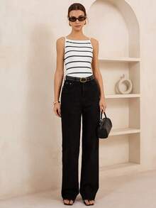 Lymera 时尚简约优雅百搭休闲修身提花黑白条纹背心，春夏款 - 彩色 - 查看 4