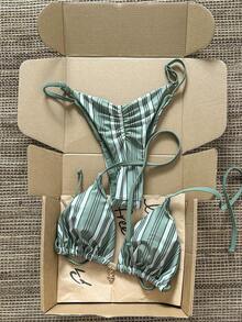 Swim Mod Bộ bikini nữ gồm dây chuyền in họa tiết ngẫu nhiên, trang sức kim loại, thích hợp cho mùa xuân/hè. - Nhiều màu - Xem 1