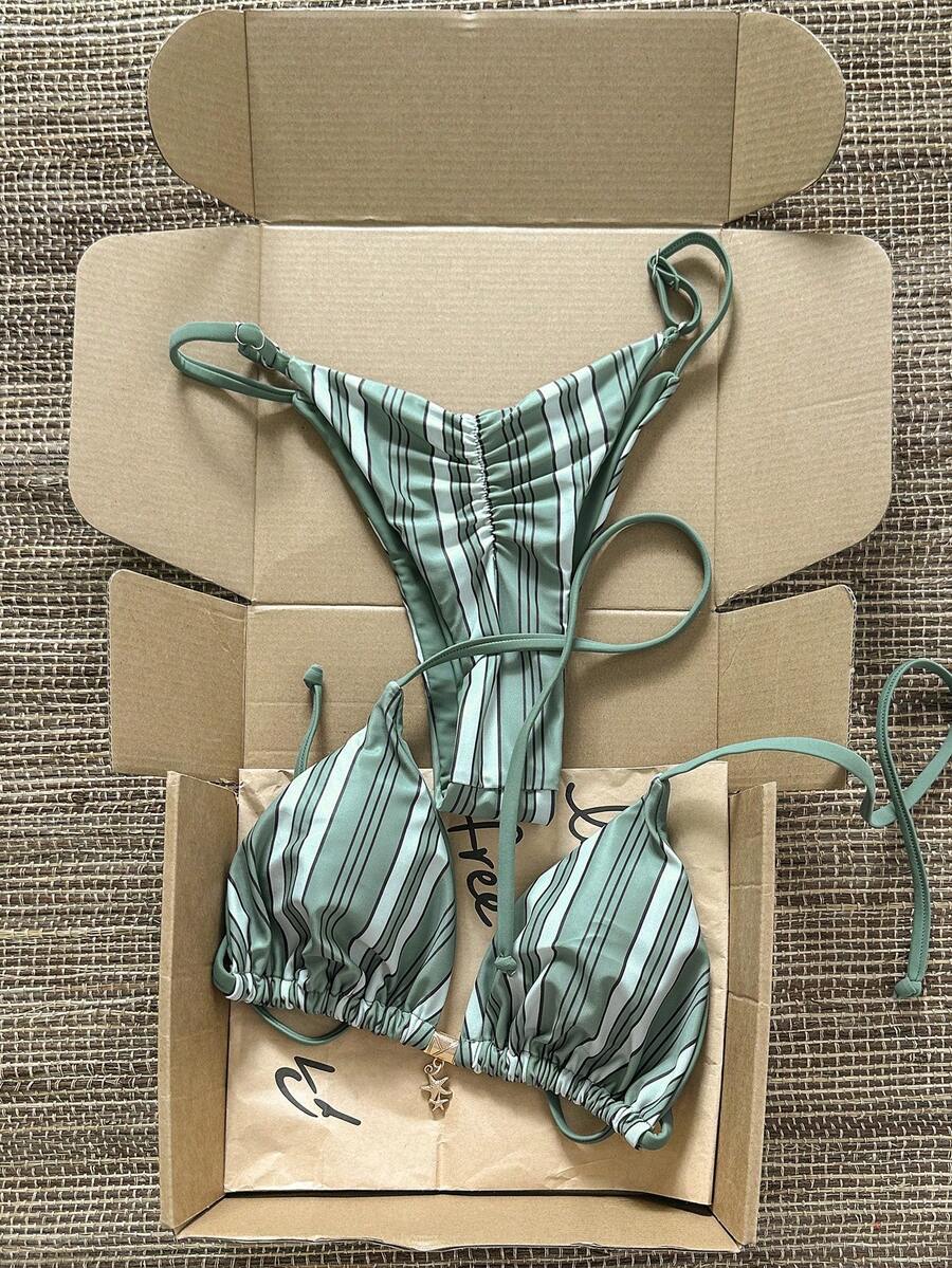 Swim Mod Bộ bikini nữ gồm dây chuyền in họa tiết ngẫu nhiên, trang sức kim loại, thích hợp cho mùa xuân/hè. - Nhiều màu - Xem 1