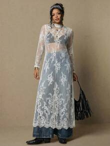 Freevana Đầm ren đen phong cách Bohemian cổ điển cỡ lớn, thanh lịch, đa năng, thích hợp mặc hàng ngày, đầm dự tiệc mùa xuân sớm dành cho phụ nữ. - trắng - Xem 1