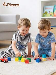 Conjunto de 4 piezas de pijama de manga corta suave y cómodo con estampado de dinosaurios de dibujos animados para niños pequeños - Multicolor - Ver 3