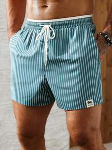 ZELFYO 男士抽绳腰带条纹口袋沙滩短裤 - 彩色 - 查看 4