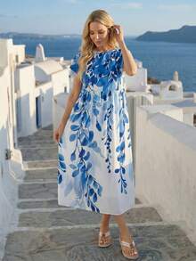 EMERY ROSE Women's Casual Plant Print Mid-Length Dress - Multicolor - View 4