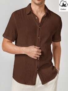 Manfinity VCAY Men's Woven Casual Short Sleeve Shirt - Rust Brown - View 6