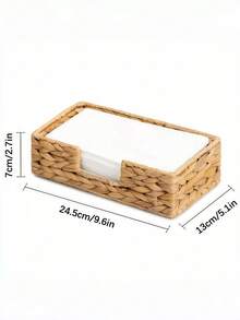1PC Handwoven Water Hyacinth Rattan Wicker Square Natural Napkin Holder Basket Serving Tray For Kitchen Dining Room Table Decoration Storage Organizer Countertop Home Decor - Brown - View 2