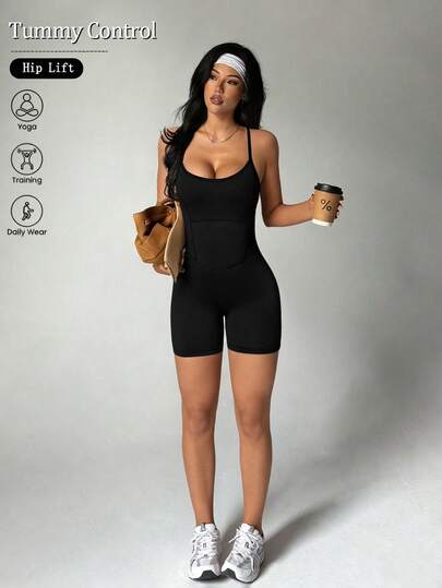 Dewbera Women's Sleeveless Adjustable Strap Jumpsuit, Front 4-Needle 6-Thread Split, U-Back Hollow Design, Fashionable Versatile For Daily Casual, Running, Yoga, Gym, Tennis, Golf