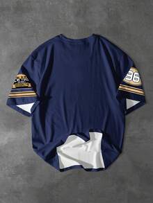 PAVTROS 男式数字条纹印花圆领短袖T恤 - 彩色 - 查看 2