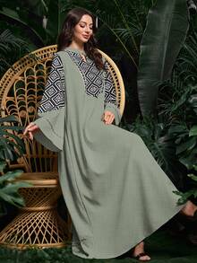 Al Najma Middle Eastern/Arabic Style Long Robe Dress, Suitable For Dubai, Indonesia, Turkey - Green - View 1