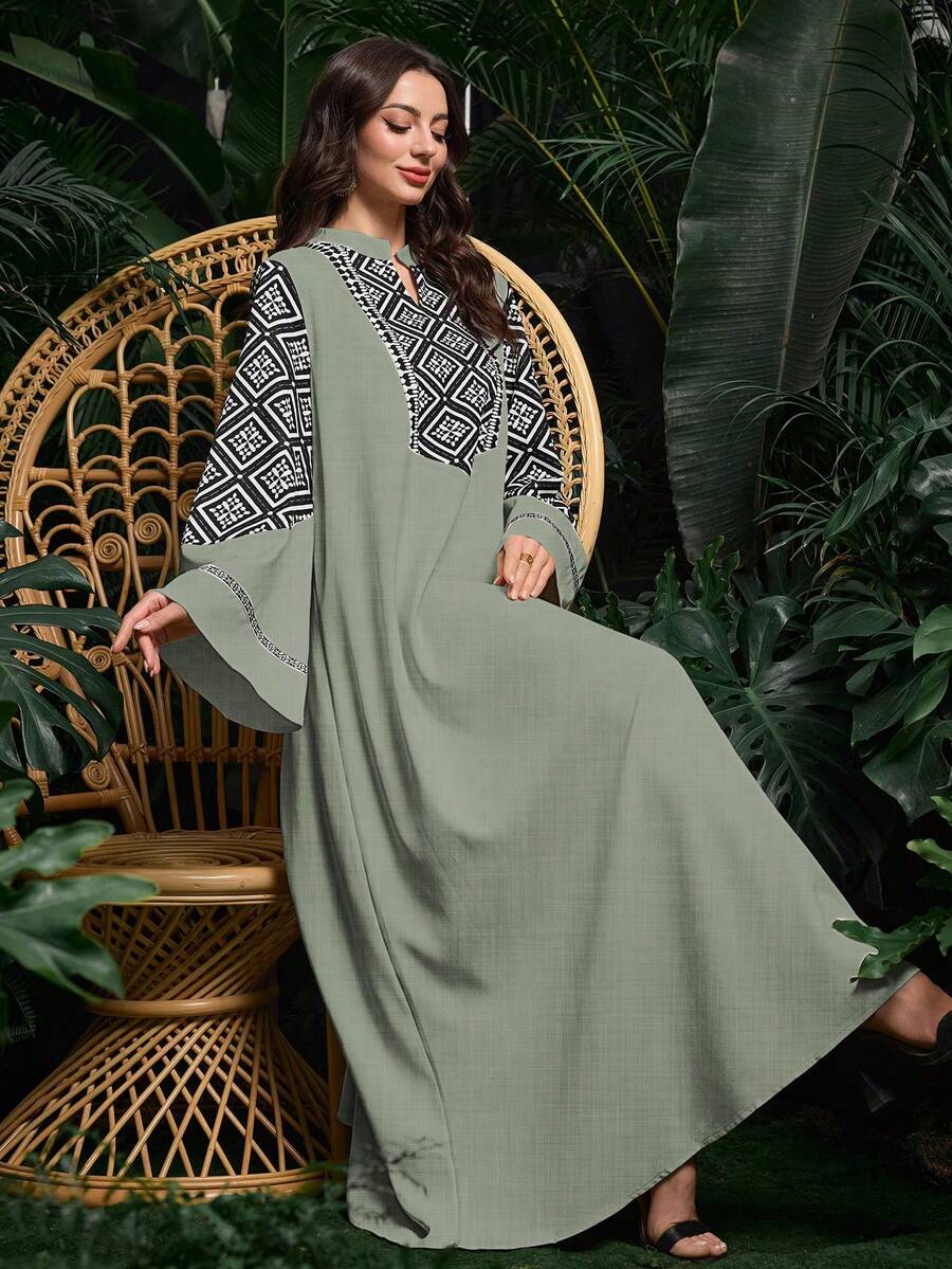 Al Najma Middle Eastern/Arabic Style Long Robe Dress, Suitable For Dubai, Indonesia, Turkey - Green - View 1