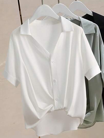 Franclia Fashionable Versatile Casual V-Neck Solid Color Elegant Shirt