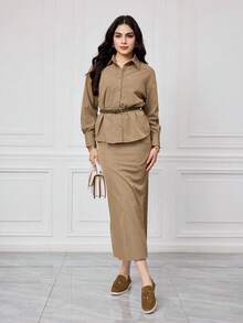 Sleekvia 女士圆头手工缝制日常百搭时尚平底鞋，绒面革高鞋面吊坠通勤鞋 - 摩卡棕 - 查看 4