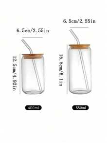1pc 400/550ml Heat-Resistant Glass Cup With Lid & Straw, Flat Bottom, Suitable For Coffee, Milk Tea, Juice, Home & Office Use - Clear - View 14