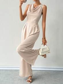 Franclia Mono de satén con escote pronunciado para mujer - Champán - Ver 4