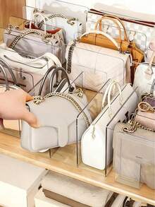 1个/2个/4个装透明塑料收纳隔板，亚克力衣柜整理隔板，钱包和手提包收纳架，透明包包整理架 - 無色 - 查看 7