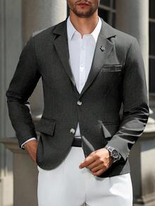 Manfinity Mode 男士翻领单排扣休闲西装外套 - 深灰色 - 查看 3