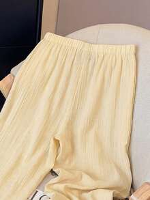Lyxana Women's Linen Pleated High Waist Wide Leg Straight Pants, Casual Resort Style, Spring/Summer/Autumn - Yellow - View 5
