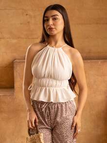 Andrea Bello Camiseta blanca sin mangas con plisado casual para vacaciones para mujer - Blanco - Ver 4