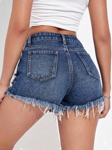 Rivivi Quần short denim bạc màu, phong cách thường ngày mùa hè. - màu đen - Xem 2