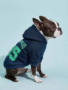 PETSIN 1 Pet Dog Cat College Style Digital Letter Printed Hooded Sweatshirt, Navy Blue - Royal Blue - View 5