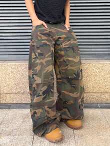 ROMWE MEN Street Life 男士时尚复古迷彩弯刀工装牛仔裤 - 軍綠色 - 查看 5