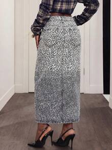 Slaydiva 女士高腰口袋豹纹开衩牛仔裙 - 彩色 - 查看 2